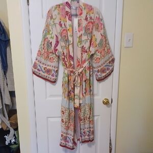 Zara Sz L, feminine Floral Printed Long Kimono Robe - Multicolor.